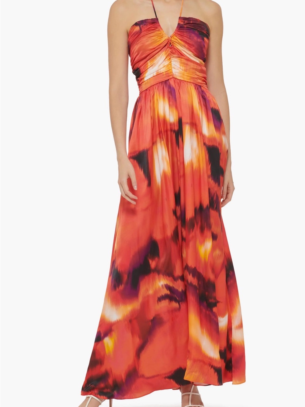 NWT DKNY Abstract Print Halter Neck Satin Maxi Dress | Size: L